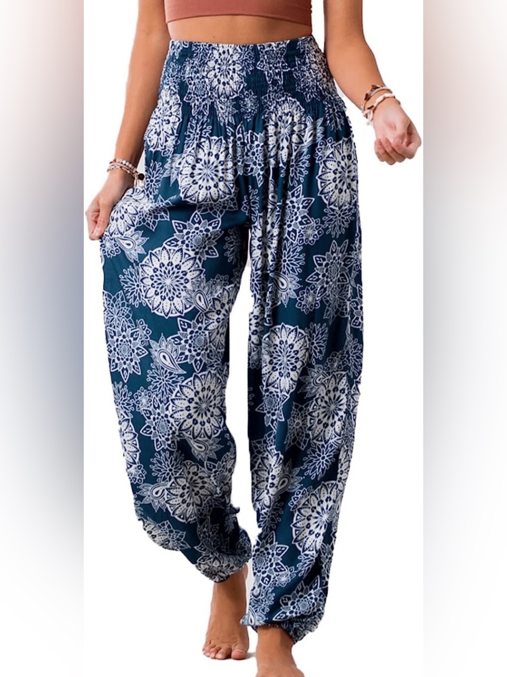 Lotus & Luna Harem Pants Mandala Boho High Waist Size Small Relaxed
